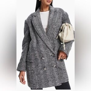 Chic Black and White Herringbone Coat